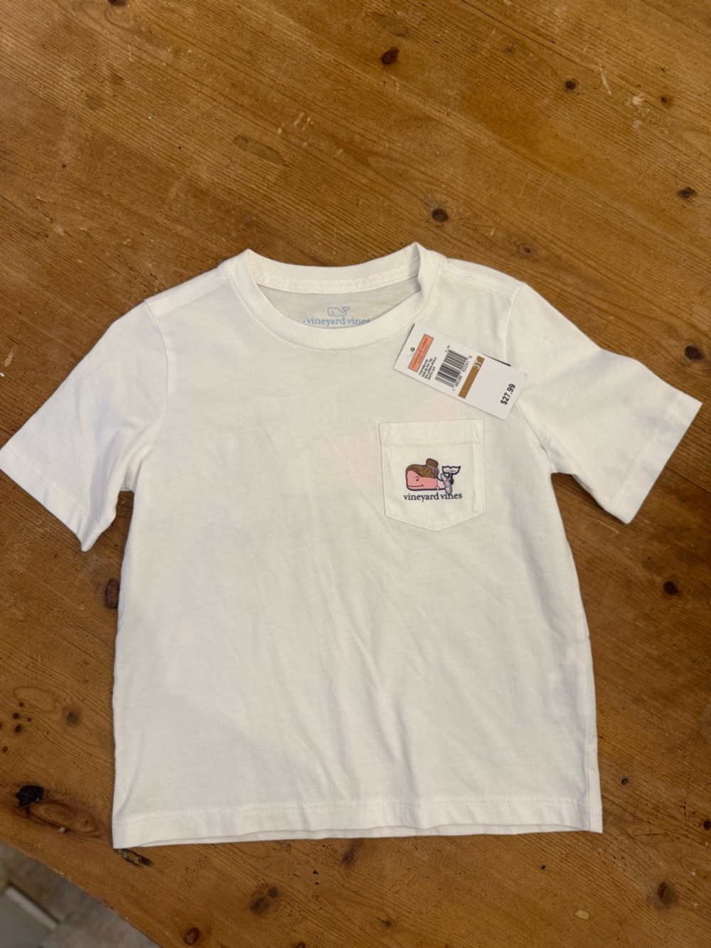 Vineyard Vines Kids White Short Sleeve Pocket Tee with Whale Graphic